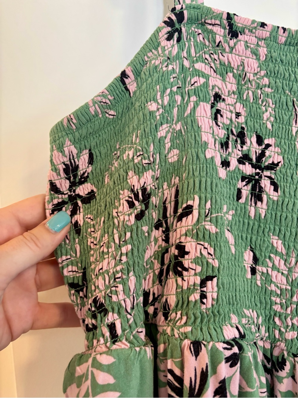 torrid Green Floral Smocked Sundress with Pink Details - Picture 3 of 11